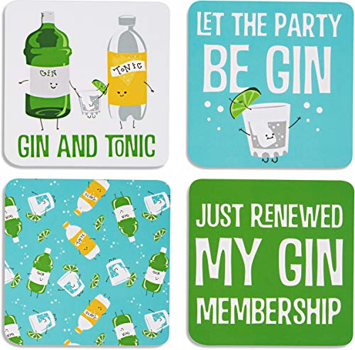 Pavilion - Gin & Tonic - 4 Piece Sentiment, Pattern and Character Coaster Set with Box Holder - 4 Inch