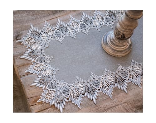 Lace Runner Earth Tone Silver Lace on Silver...