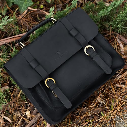 Amalfi Vintage Leather Messenger Bag For Women and Men, Fits 13 inch Laptop, Genuine Leather Briefcase, Black4