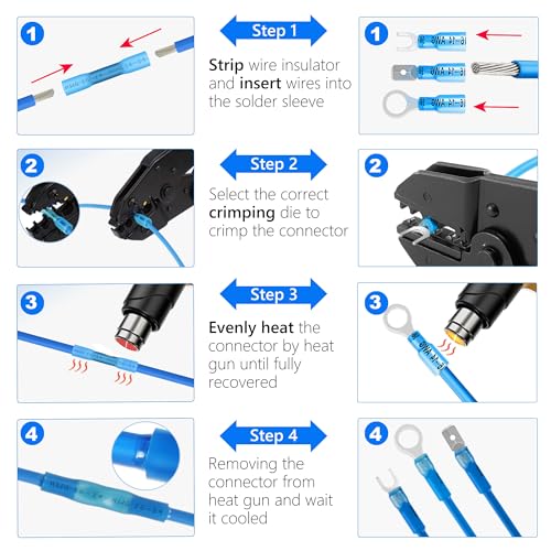 Image of Kuject 600 PCS Heat Shrink Wire Connectors kit, Multipurpose Waterproof Electrical Wire Terminals, Insulated Crimp Connectors Ring Fork Spade Butt Splices for Automotive Marine Boat Truck