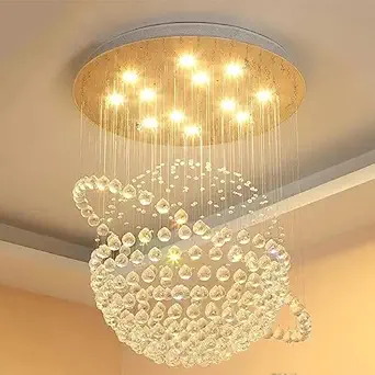 Harold Electricals Galaxy Flush Mount Crystal Chandelier | Staircase Ceiling Light | Modern Light Fixture for Hallway, Living Room, Hotel & Entryways - 2ft (Dia) X 3ft (Height) Gold Plate