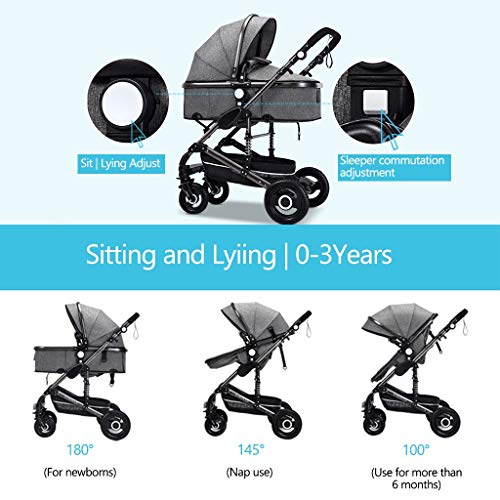 Babykinderwagen 3 in 1, kinderwagen kinderwagen, kinderwagen, kinderwagen, opvouwbare kinderwagen met verstelbare luifel… - Afbeelding 6