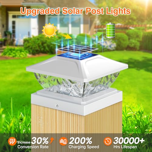 Solar Post Cap Lights Outdoor 6 Pack, 2 Mode Bright Fence Post Solar Lights Outdoor Waterproof, Deck Fence Post Cap Light Solar Powered for 4x4 4.5x4.5 5x5 Posts in Garden Decor - Image 7