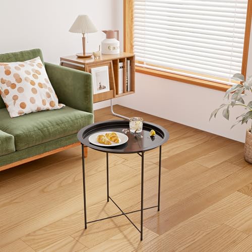Bwooracku K47-01-2 Side Table, Metal End Table - Black Steel Framed Nightstand For Small Spaces With Removable Tray Top thumb #1