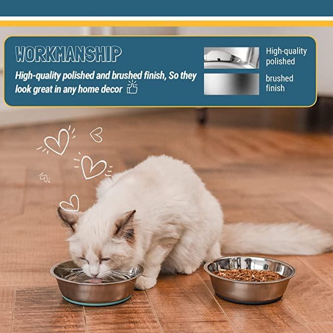 PEGGY11 Anti-Slip Heavy Duty Stainless Steel Dog Cat Food & Water Bowl 900 Ml (Set Of 2),?37.85 cm,H_43.18 cm,W_26.92 cm 3