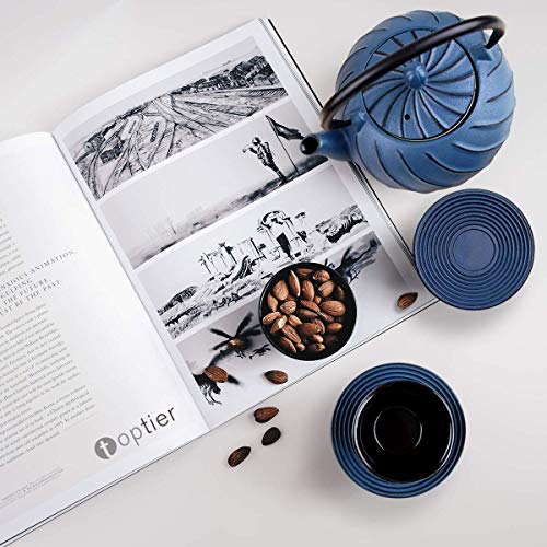 Tea Kettle, TOPTIER Japanese Cast Iron Teapot with Infuser, Stovetop Safe Cast Iron Tea Kettle, Wave Design Cast Iron Teakettle Coated with Enameled Interior for 22 oz (650 ml), Navy Blue - Thumbnail 3