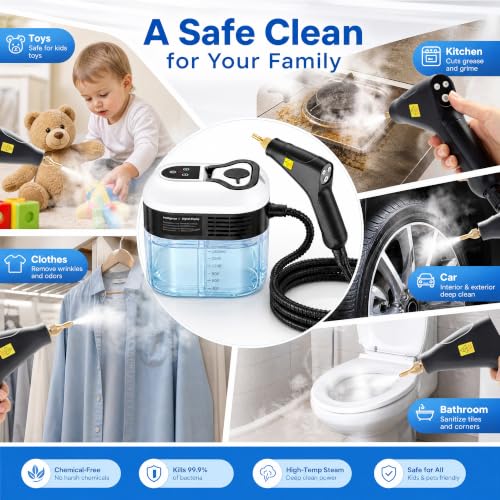 Steam Cleaner, High Pressure Steam Cleaner for Home, 6-Level Adjustment Handheld, 15s Fast Heat-Up & 1.8L Tank, 2500W Multi-Surface Portable Steamer for Floor/Grout/Car/Kitchen & Bathroom - image 9