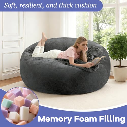 Image of 4FT，Bean Bag Chairs for Adults，Bean Bag with Filler Included，Memory Foam Chair，Soft Flannel Washable Cover, Ideal Reading Chair for Bedroom and Dormitory. (Dark Gray, 4 Foot)