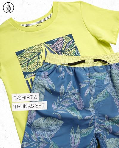 Image of Volcom Baby Boys Swim Set - 2 Piece Short Sleeve Swim Shirt Graphic Tees & Board Shorts - Infant Toddler Little Boys Swimsuit