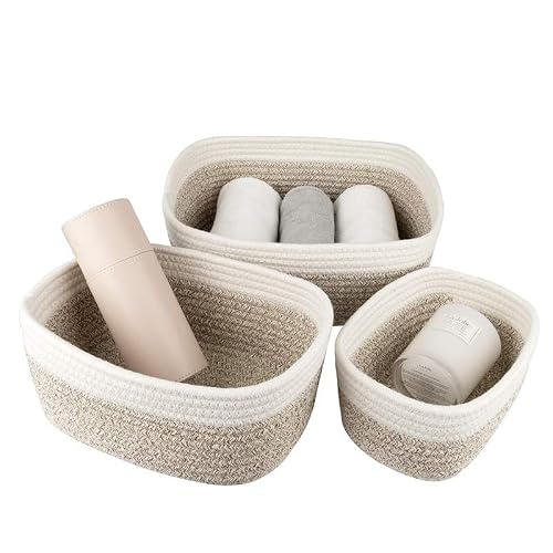 Miniatura 5 de Pequeñas Cestas De Almacenamiento Para Organizar El Armario, Organizador De Estantes, Canasta De Juguetes, Cestas De Cuerda Tejida, Caja Decorativa, Cesta Poco Profunda, 7.87 X 5.90 X 4.3 Pulgadas