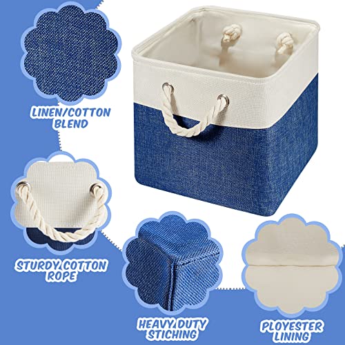 6 Pieces Cube Storage Bins Small Foldable Storage Cube Baskets With Sturdy Carry Handles Multipurpose Storage Cube Baskets Organizer Bin For Home, Office, Nursery (Blue And White, 11 X 11 Inch) #TOP2