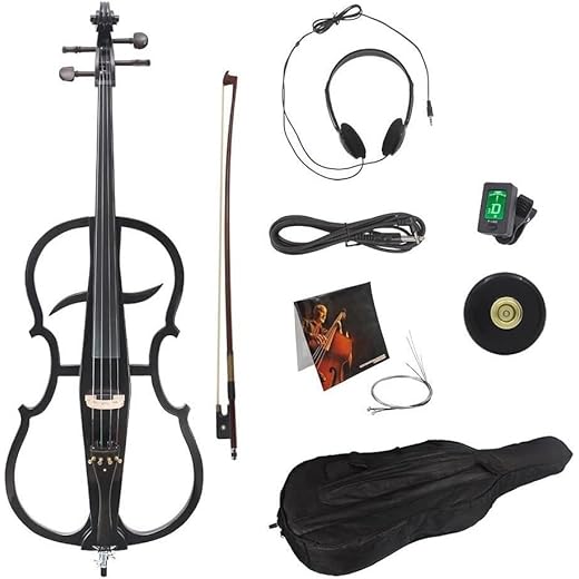 Gvqng Violonchelo EléCtrico 4/4, TamañO Completo Hecho A Mano Madera Maciza Silenciosa Kit De Violonchelo EléCtrico con Bolsa Ligera para Violonchelo, Violonchelo EléCtrico Negro,Negro