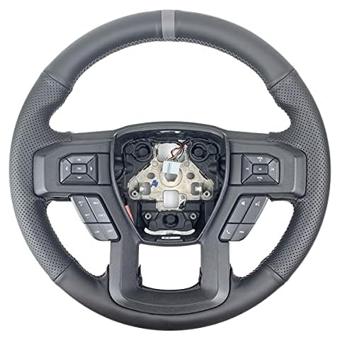 Black Side Perforated Leather Grey Marker Steering Wheel Protector Cover Hand-Stitch on Wrap Fit for Ford F-150 F250 King Ranch/Lariat/XL/XLT/Limited/Platinum/Police Responder 2015-2020 Cover