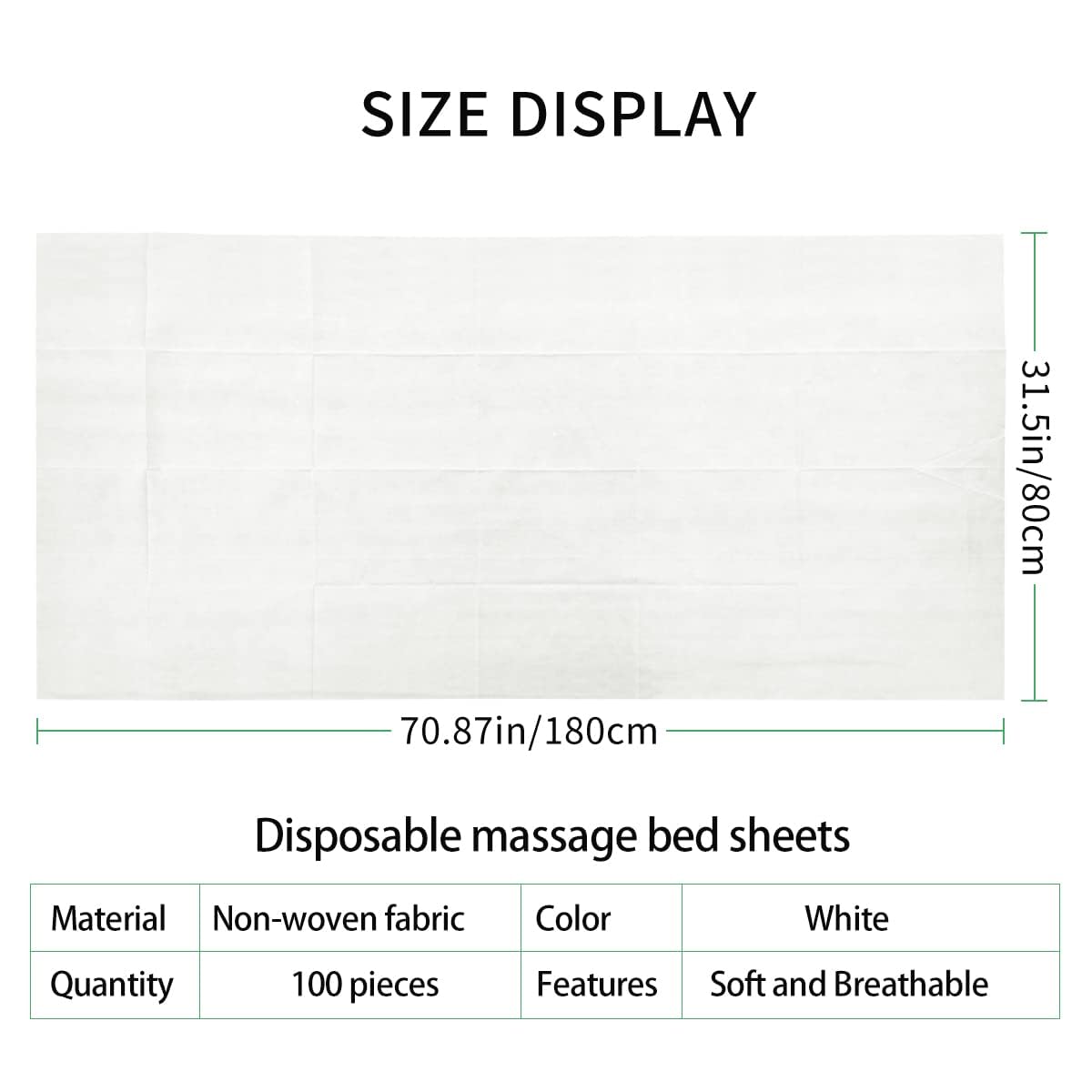 Hoja de mesa de masaje desechable, 100 sábanas de masaje desechables impermeables, fundas de cama desechables para spa, cera de pestañas, salón de tatuajes, tela no tejida, 71 x 31 pulgadas,