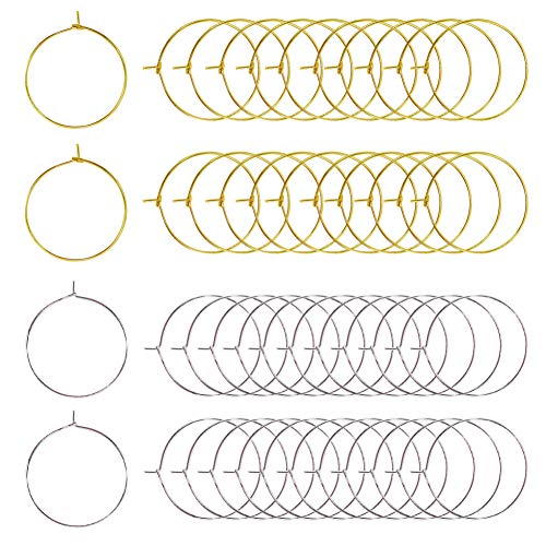 TOAOB 600pcs 25mm Silver and Gold Wine Glass Charms Rings Open Jump Ring Earring Beading Hoop for Jewelry Making Wedding Birthday Festival Party Favor