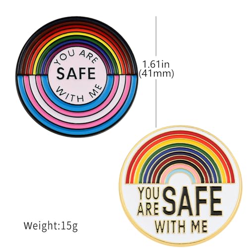 Image of LGBT Rainbow Pride Pins YOU CAN BE YOURSELF WITH ME /YOU ARE SAFE WITH ME Enamel Lapel Pin LGBTQ Pride Ally Pin Progress Pride Brooch Badge Pin for Shirt Backpack Hat Pride Month Decoration Jewelry