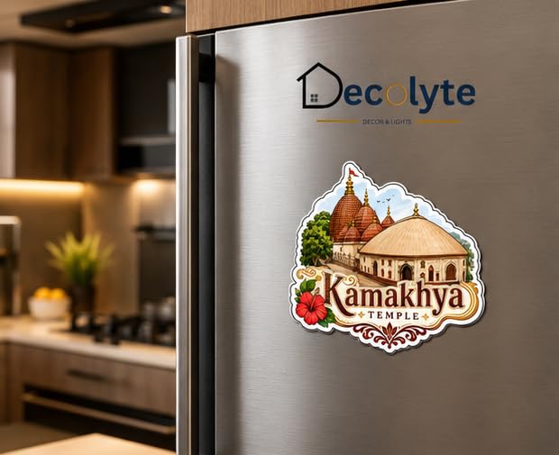 Image of Kamakhya Temple Theme Wooden Fridge Magnet Souvenir | 3x3 in Kitchen Home Decor Gift