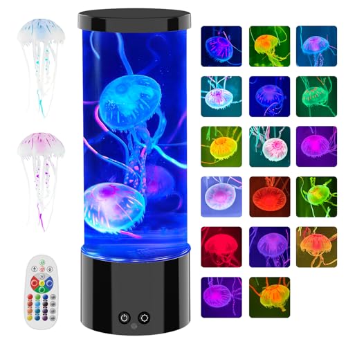AONESY Jellyfish Aquarium Lamps Large Floating Jelly Fish Light Lamp Tank 17 Colors Changing LED Mood Night Light with Remote for Kids Adults Relax Sensory Table Lamp for Bedroom Home Decor Black
