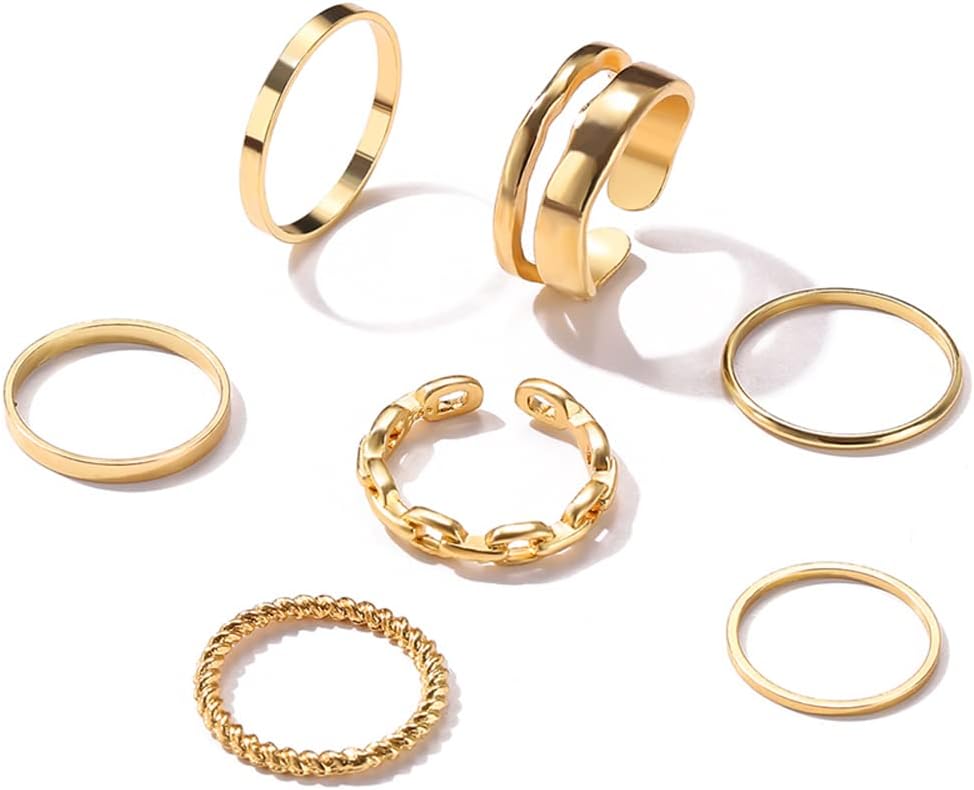 Latest Stylish Metal Boho Midi Finger Rings for Women and Girls - Set of 7 (D12983r), Golden
