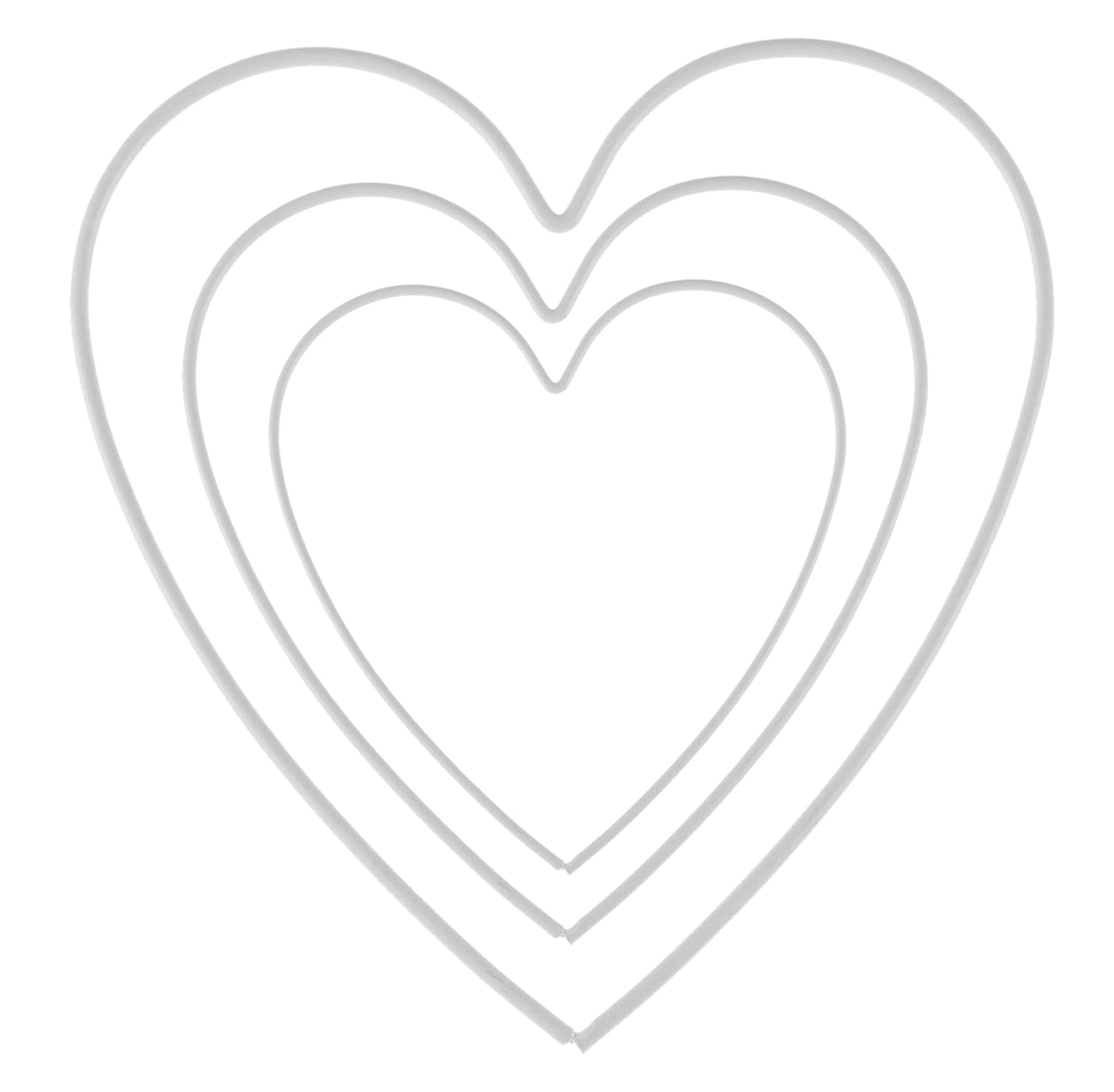 Glorex 6 1294 400J-Juego de Corazones Blanco 3 Marcos de 15 cm 20 cm y 28 cm Ideal para Manualidades como atrapasueños decoración de Pared o para arreglos Florales, Metal, Multicolor, One Size