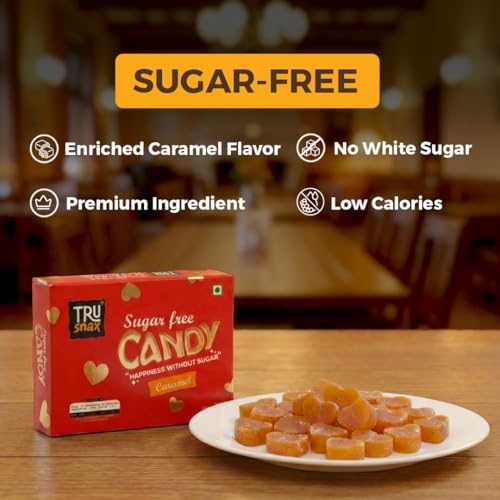 Image of TruSnax SugarFree Hard Candies | Caramel Flavour Candy | Diabetic Friendly Toffee | No Added Sugar | 150g(50 * 3)