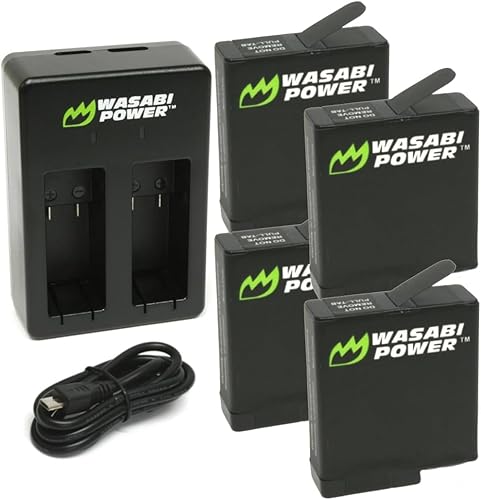 Wasabi Power Batería (paquete de 4) y cargador dual para GoPro HERO7 Negro, HERO6, HERO5