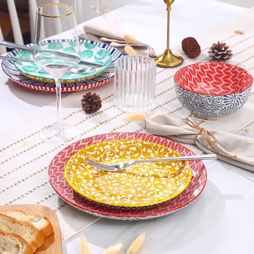 Image of Selamica Ceramic Plates and Bowls Sets,18 Pieces Dinnerware Sets for 6,Dishwasher & Microwave Safe dish set,Family & Holiday Dining, Assorted Colors