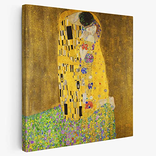 BKstuff - Cuadros modernos, Gustav Klimt, impresión sobre lienzo, decoración de arte clásico (100x100cm, El Beso, Gustav Klimt)