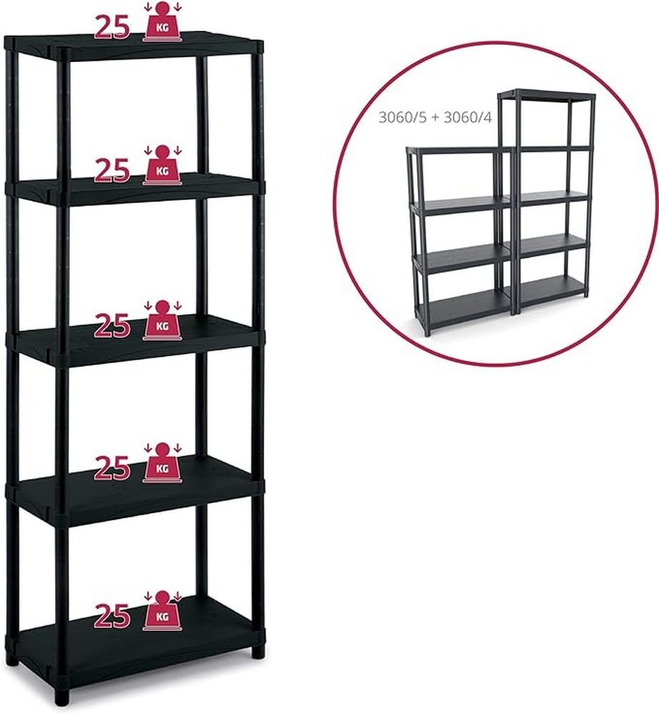 Terry, Scaffale 3060 S-5 , Scaffale Modulare a 5 Ripiani, da Interno Esterno. Materiale: Plastica, Dimensioni: 60x30x174 cm