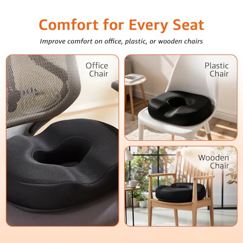 Image of amazon basics Memory Foam Donut Shape Coccyx Seat Pillow in Black | Mesh & Anti Skid (44 x 35 x 7 cm)