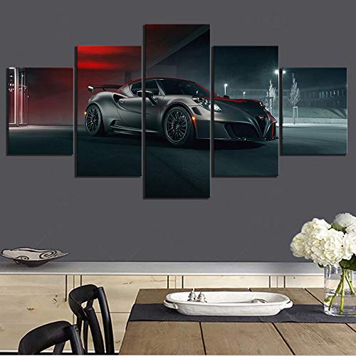 Cuadro Cartel Coche Deportivo Pinturas Coches Lujo XXL Impresiones En Lienzo 5 Piezas Cuadro Moderno En Lienzo Decoración para El Arte Pared del Hogar 150×80 Cm HD Impreso Mural (Enmarcado)
