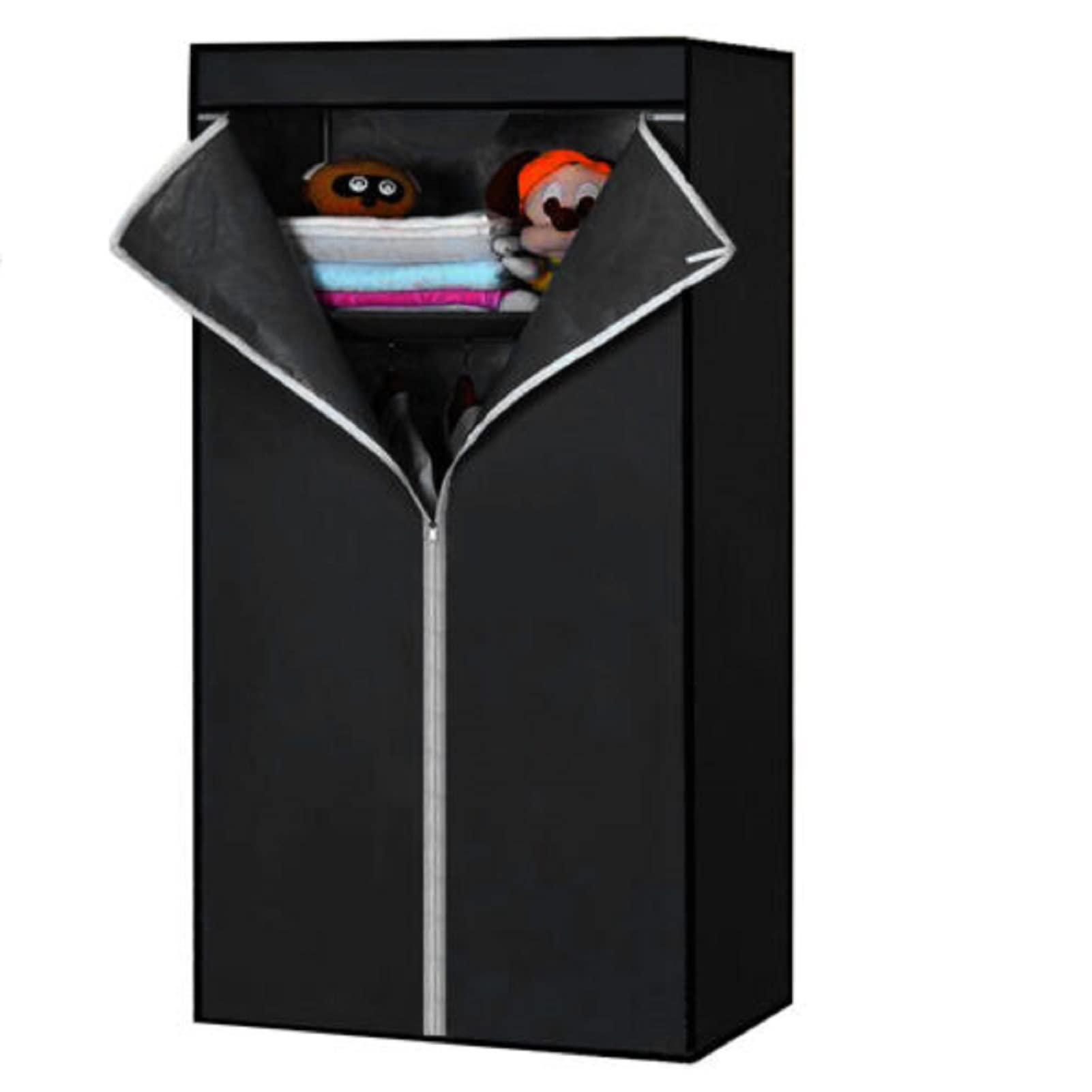 Dhouse Fabric Canvas Wardrobe 68x45x158cm Portable wardrobe clothes storage with Hanging Rod wardrobes for bedroom (Black)