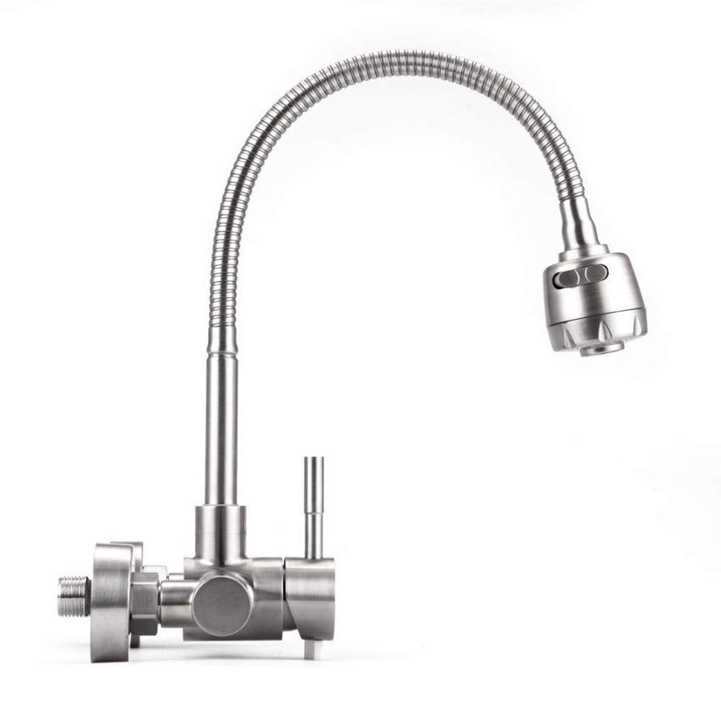 Grifo De La Cocina Montado En La Pared Del Fregadero Grifo De Acero Inoxidable Níquel Cepillado Giratorias De 360 ​​Grados Ducha Flexible Dos Tipos Cabezal De Pulverización De Plata