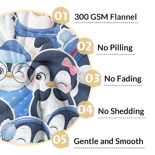 Penguin Blankets - Soft Fuzzy Blanket Throw for Kids, Adults - 50"x60" Flannel Blankets for Bed, Couch & Sofa - Blue Cute Blanket Gifts