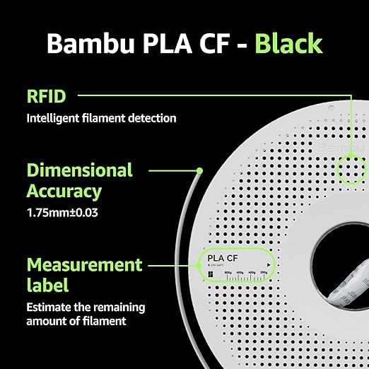 Image of Bambu Lab PLA-CF (Black) 3D Printer Filament, Improved Strength and Layer Bonding 1.75mm 3D Printing Filament, Carbon Fiber Texture, AMS-Compatible 3D Print Material with Reusable Spool, 1kg