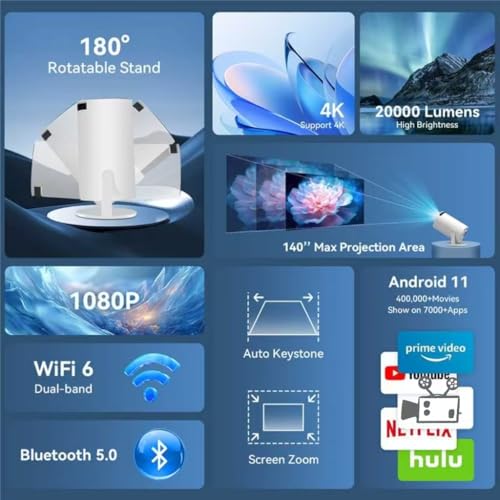 Image of Mini Projector with WiFi & Bluetooth, SUMTAB 2026 Upgraded Portable Projector, 1080P & 4K Support Video Projector, Smart Projector for Home Outdoor, Compatible with iOS /Android /Windows