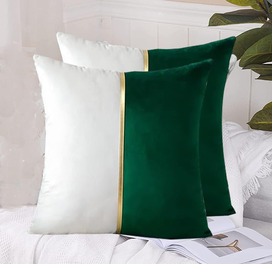 Image of HIMS Velvet Sofa Pillow Cover Set of 2, Luxury Cushion Cover 18 inch x 18 inch for Decorative Living Room Sofa Bedroom Car (18x18 Inch, Green)