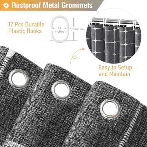 Image of BTTN Charcoal Grey Boho Shower Curtain - Linen Rustic Heavy Duty Fabric Shower Curtain Set with Tassel, Farmhouse Bohemian Vintage Country Thick Cloth Shower Curtains for Bathroom - Gray - 72x72