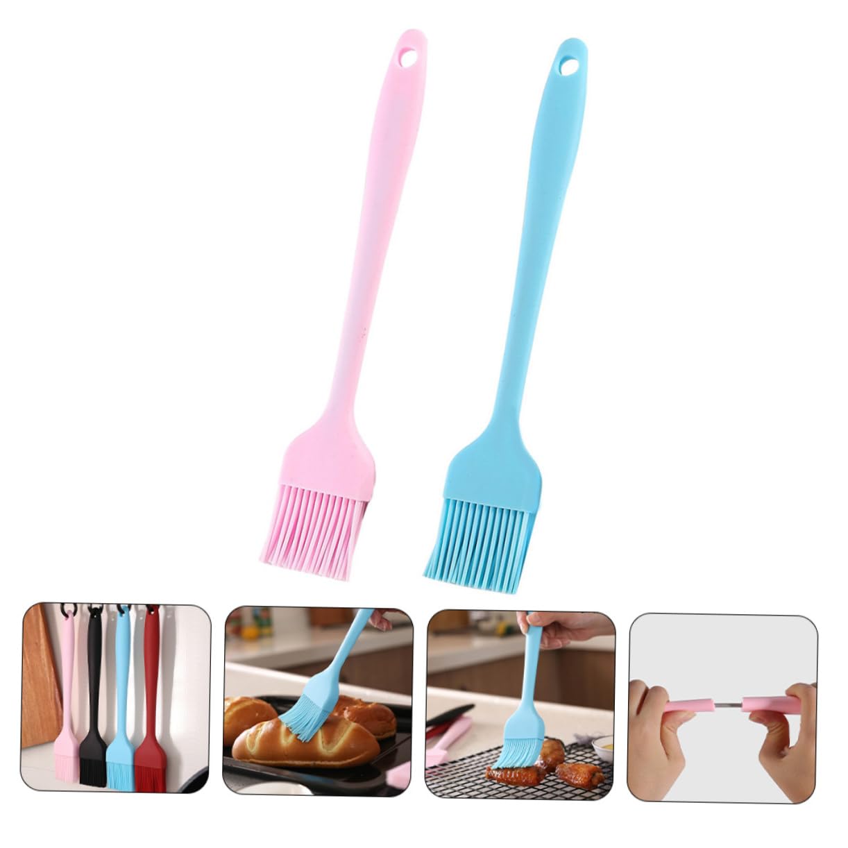 ifundom 2Pcs Silicone Bbq Oil Brush Durable Kitchenware Pink and Blue for Safe Cooking and Baking Use