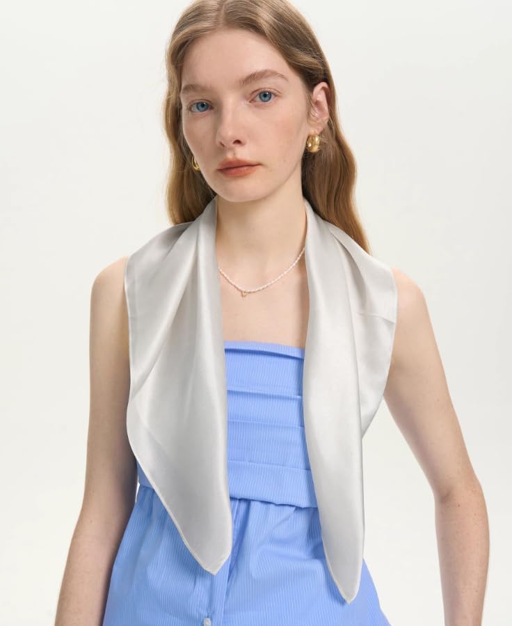 MEISEE Solid Color Mulberry Silk Scarf 26" Square Scarf Neck Scarf Hair Head Breathable Lightweight for Women Gift Packed - Image 2