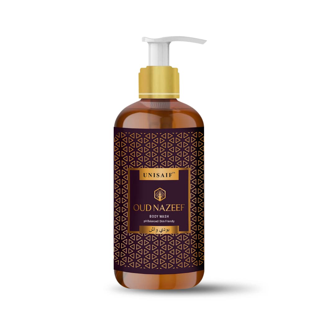 Unisaif Oud Nazeef Organic Body Wash - Natural Body Wash for Sensitive Skin | Exfoliating Body Wash for a Smooth & Clean Skin Ph Balanced, Skin