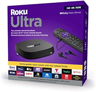 Roku Ultra 2022 4K/HDR/Dolby Vision Streaming Device and Roku Voice Remote Pro with Rechargeable Battery, Hands-Free Voice Controls, Lost Remote Finder, and Private Listening