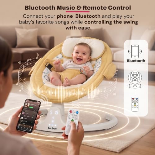 Image of Baybee Lullabies Electric Baby Cradle and Swing | Baby Swing Jhula with Adjustable Swings Speed & Recline | Rocker for Babies with Mosquito Net, Safety Belt & Music Cradle for New Born Baby (Yellow)