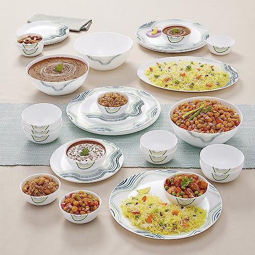 Image of Larah By Borosil Moon Mia Dinner Set - 36 Pcs, Opal Glass Dinner Plates & Bowls Crockery Set for Dinning, White