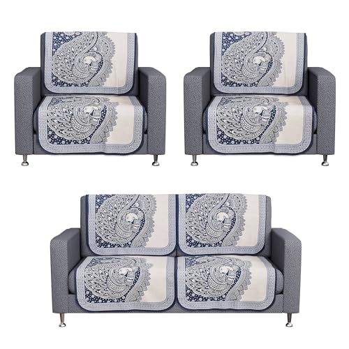 Image of Kuber Industries Sofa Cover | Net 2+1+1 Seater Sofa Slip Cover Set | Couch Sofa Cover Set | Sofa Cover for Home | Sofa Slipcover Set | Sofa Cover for Living Room | Mor Digital-837 | Blue