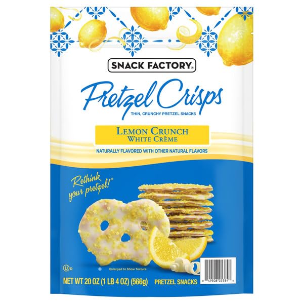 Snack-Factory Pretzels Crisps, Lemon Crunch White Creme, 20 oz Bag – Tangy & Sweet Crispy Pretzels – Limited Edition Gourmet Snack – Perfect for Spring & Summer