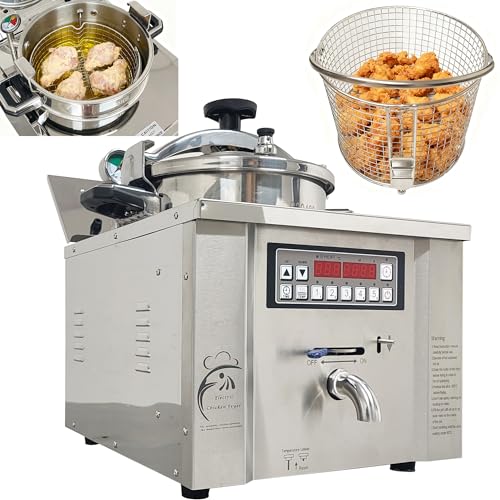 TECHTONGDA 16L Commercial Deep Fryer, 220v High Pressure Countertop Fryer with Satety Protection, Numerical Control Kitchen Frying Machine for Fried Chicken, Shrimp, French Fries, Chips & More
