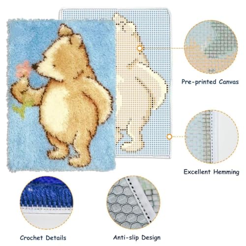 Image of GLAECYY Hook Rug Kits,Bear Rug Making Kits and Adults Beginners Needlework Embroidery DIY Craft Rug Hook Rugs Kits for Home Decoration 20 inch X 15 inch