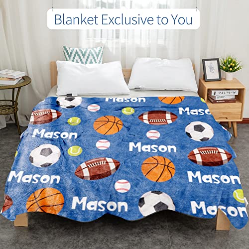 Image of Personalized Ball Blanket with Name for Boys Custom Name Blanket for Kids