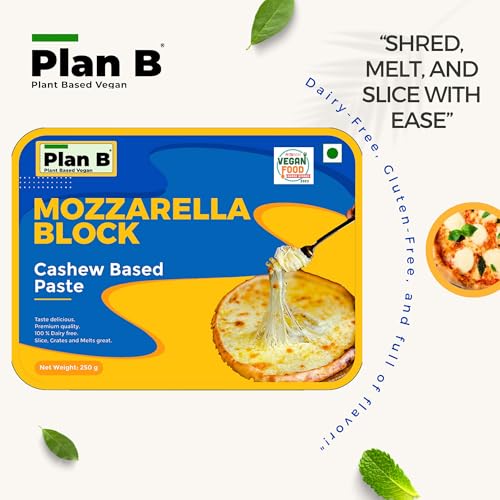 Image of Plan B Plant-Based Mozzarella Cheese Block- Dairy-Free, Lactose-Free - Melts Perfectly - Ideal for Pizza, Pasta & Baking - Made with Cashews | Pack Of 2(250 G Each)
